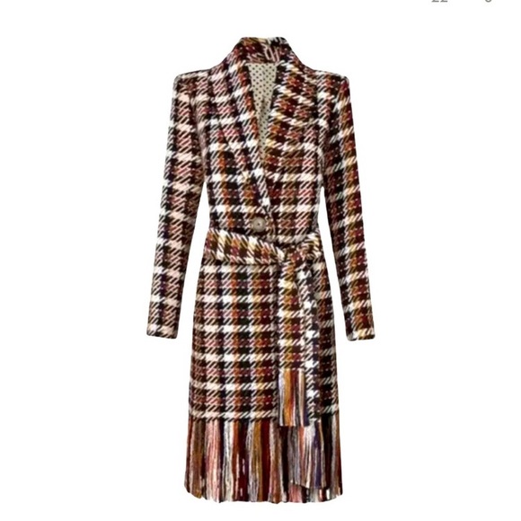CAbi Regency plaid fringe boho plaid blanket Coat (M) ❤️ - Picture 2 of 11